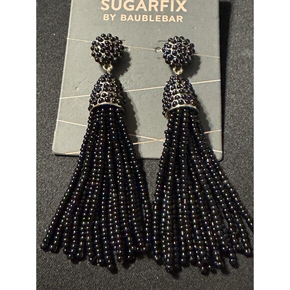 Baublebar Sugarfix Earrings Pierced Black Beaded Black Tassel Dangle - Picture 1 of 5